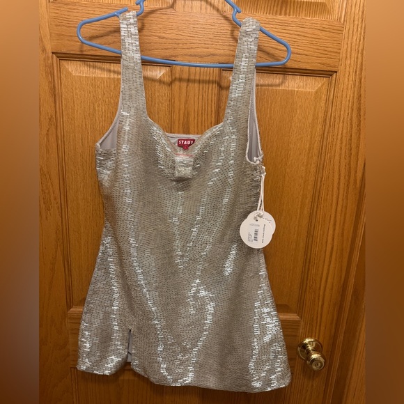 STAUD Dresses & Skirts - STAUD Le Sable Dress Beaded in Silver size Large - read description